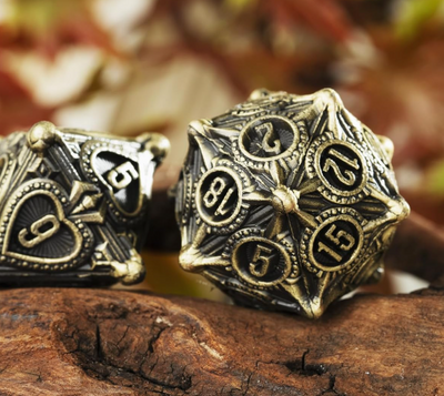 Gambler’s Sigil Playing Card Metal Dnd D&d Dice Set - Antique Bronze