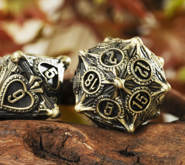 Gambler’s Sigil Playing Card Metal Dnd D&d Dice Set - Antique Bronze