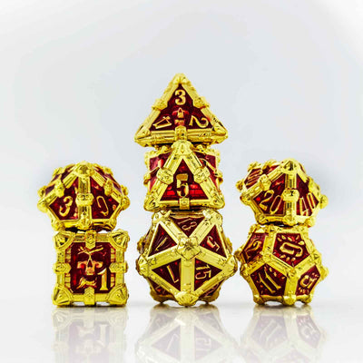 Skull Keep Gothic Relic Metal Dnd D&d Dice Set - Gold Red