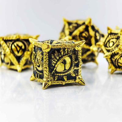 Dragon Eye Draconic Relic Metal Dnd D&d Dice Set - Gold Black