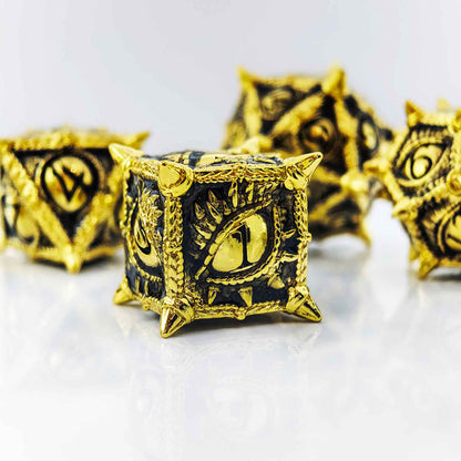 Dragon Eye Draconic Relic Metal Dnd D&d Dice Set - Gold Black