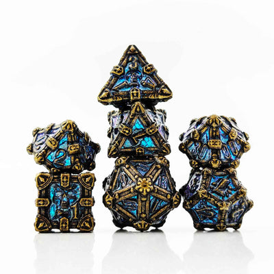 Skull Keep Gothic Relic Metal Dnd D&d Dice Set - Bronze Stardust Blue