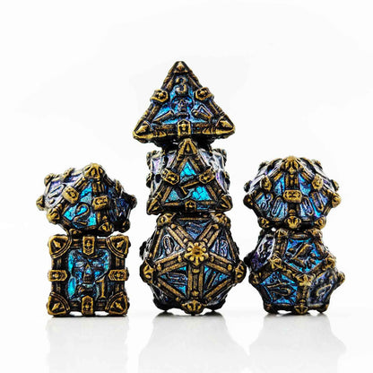 Skull Keep Gothic Relic Metal Dnd D&d Dice Set - Bronze Stardust Blue