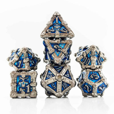 Skull Keep Gothic Relic Metal Dnd D&d Dice Set - Pearl Gunmetal Blue