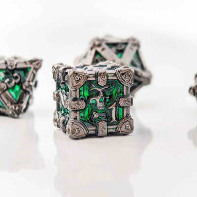 Skull Keep Gothic Relic Metal Dnd D&d Dice Set - Black Nickel Green