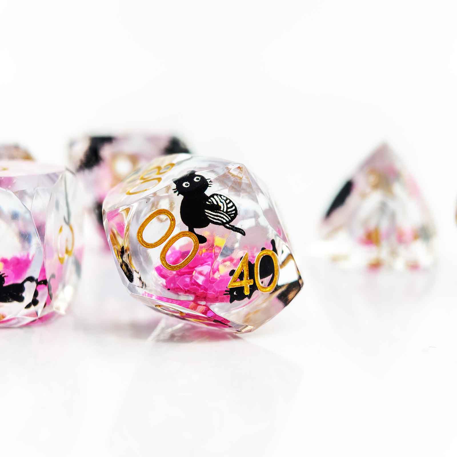 Glowpaw Prism Cat Liquid Core Resin Dnd D&D Dice Set - Orchid Pink