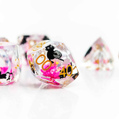 Glowpaw Prism Cat Liquid Core Resin Dnd D&D Dice Set - Orchid Pink