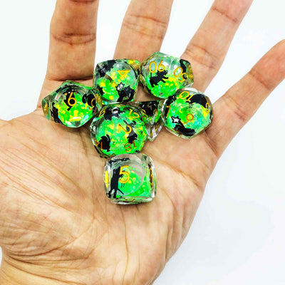 Glowpaw Prism Cat Liquid Core Resin Dnd D&D Dice Set - Glow Jade Green