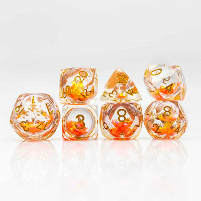 Prismatic Starfall Glitter Liquid Core Resin Dnd D&D Dice Set - Amber Yellow