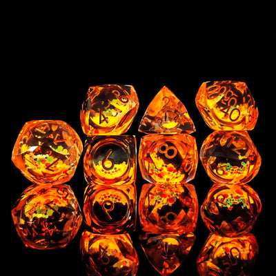 Prismatic Starfall Glitter Liquid Core Resin Dnd D&D Dice Set - Amber Yellow