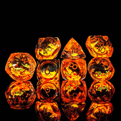 Prismatic Starfall Glitter Liquid Core Resin Dnd D&D Dice Set - Amber Yellow