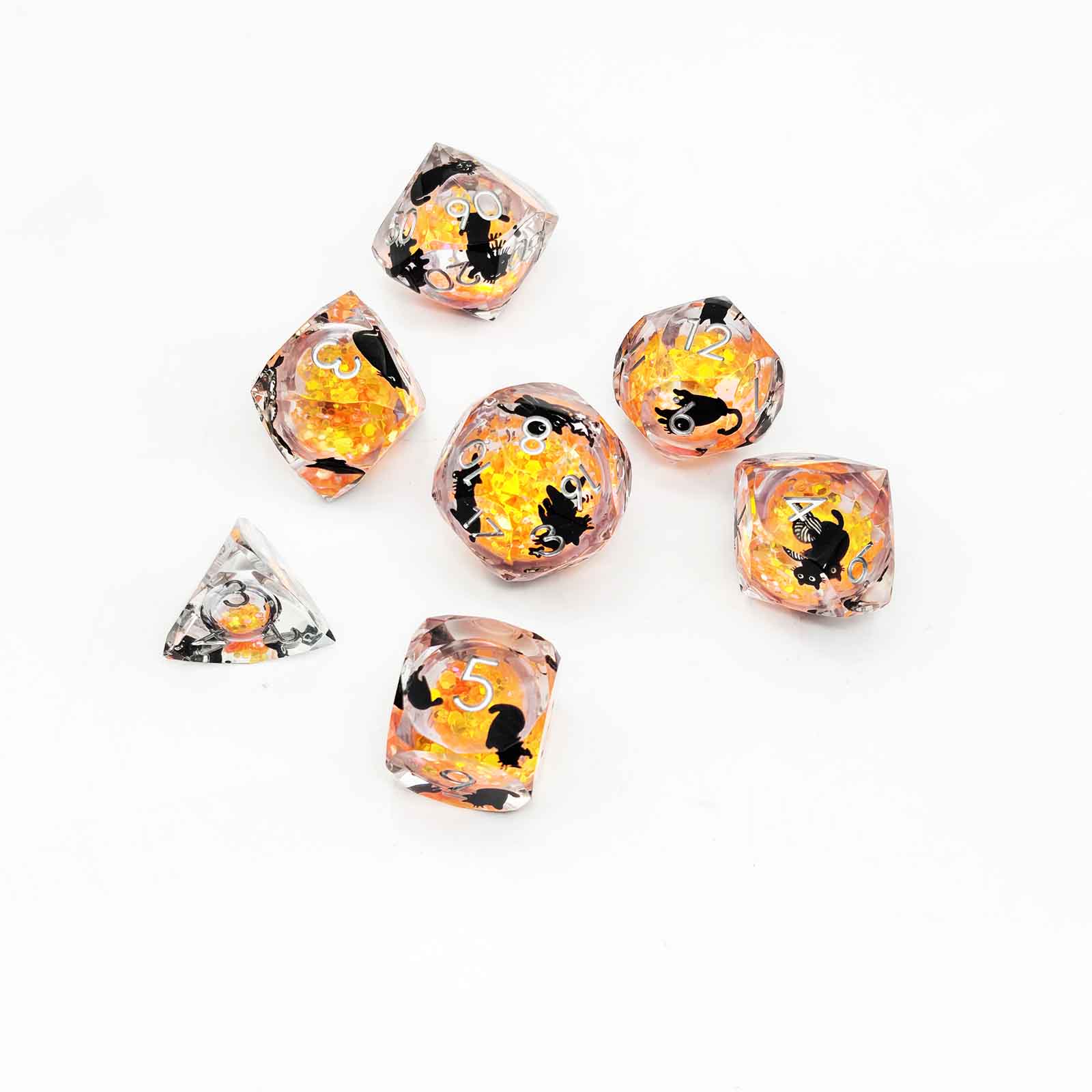 Glowpaw Prism Cat Liquid Core Resin Dnd D&D Dice Set - Amber Glow Yellow