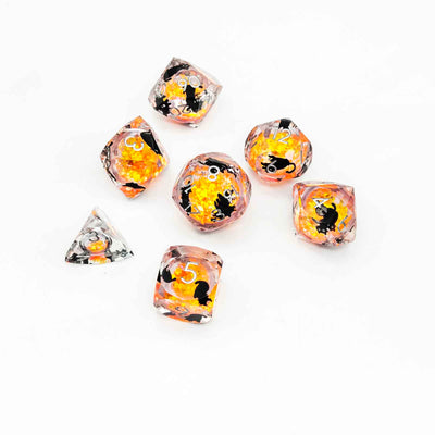 Glowpaw Prism Cat Liquid Core Resin Dnd D&D Dice Set - Amber Glow Yellow