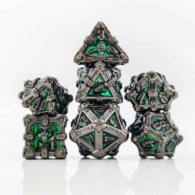 Skull Keep Gothic Relic Metal Dnd D&d Dice Set - Black Nickel Green