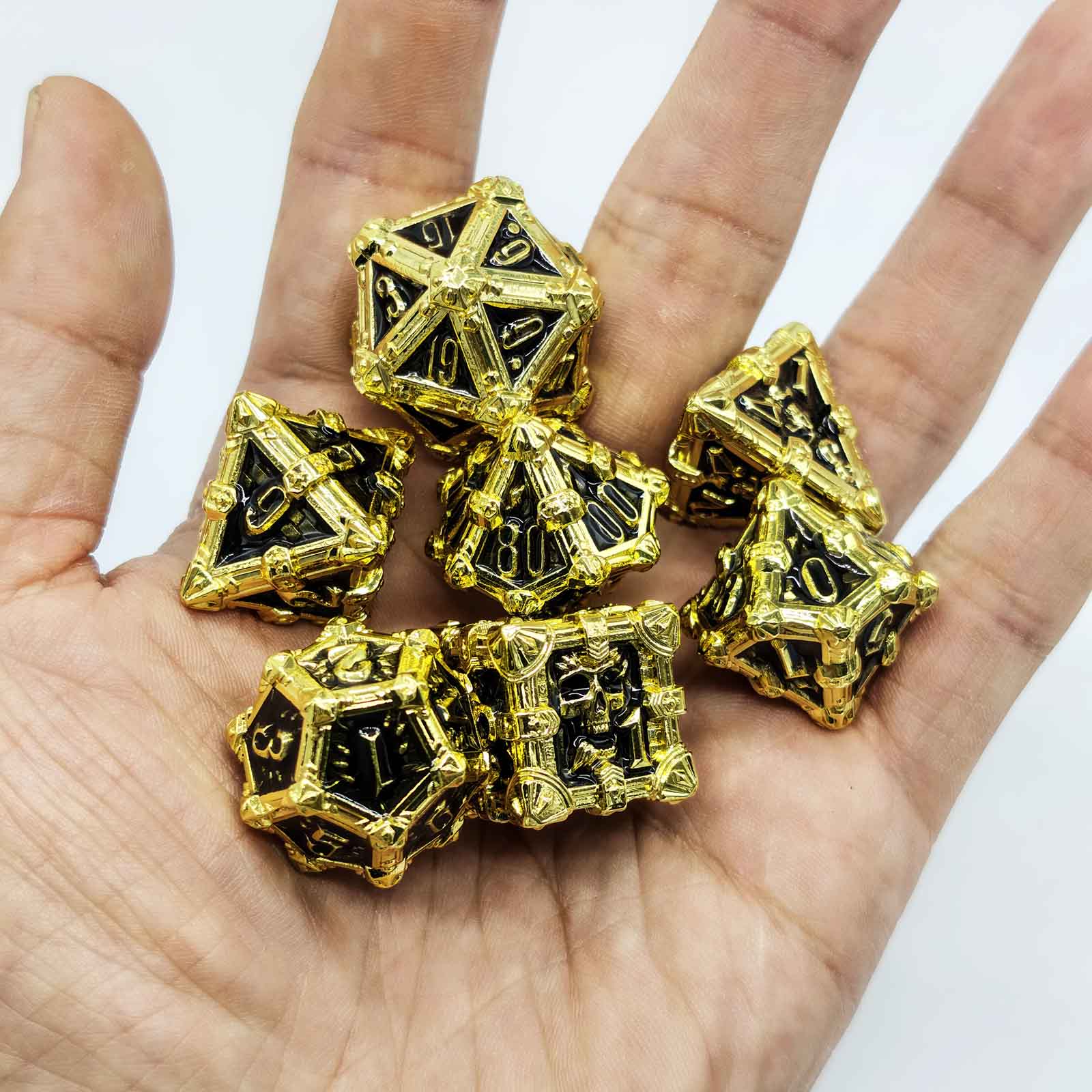 Skull Keep Gothic Relic Metal Dnd D&d Dice Set - Gold Black