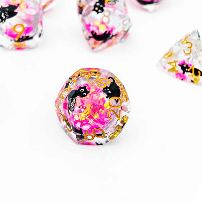 Glowpaw Prism Cat Liquid Core Resin Dnd D&D Dice Set - Orchid Pink