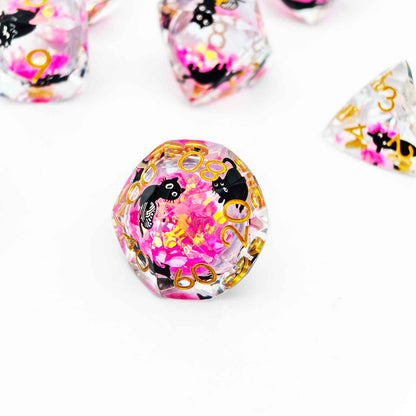 Glowpaw Prism Cat Liquid Core Resin Dnd D&D Dice Set - Orchid Pink