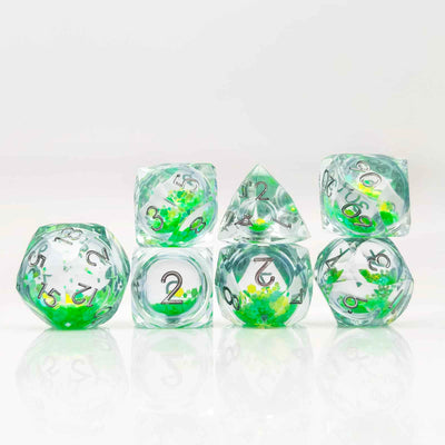 Prismatic Starfall Glitter Liquid Core Resin Dnd D&D Dice Set - Emerald Green