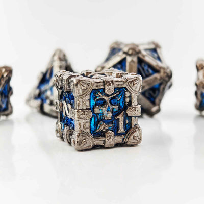 Skull Keep Gothic Relic Metal Dnd D&d Dice Set - Pearl Gunmetal Blue