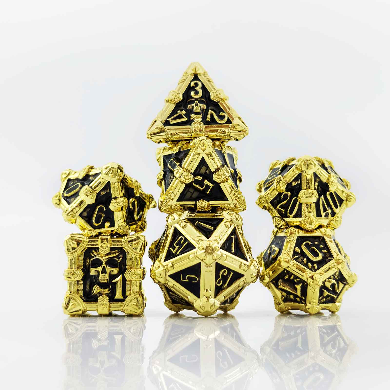 Skull Keep Gothic Relic Metal Dnd D&d Dice Set - Gold Black