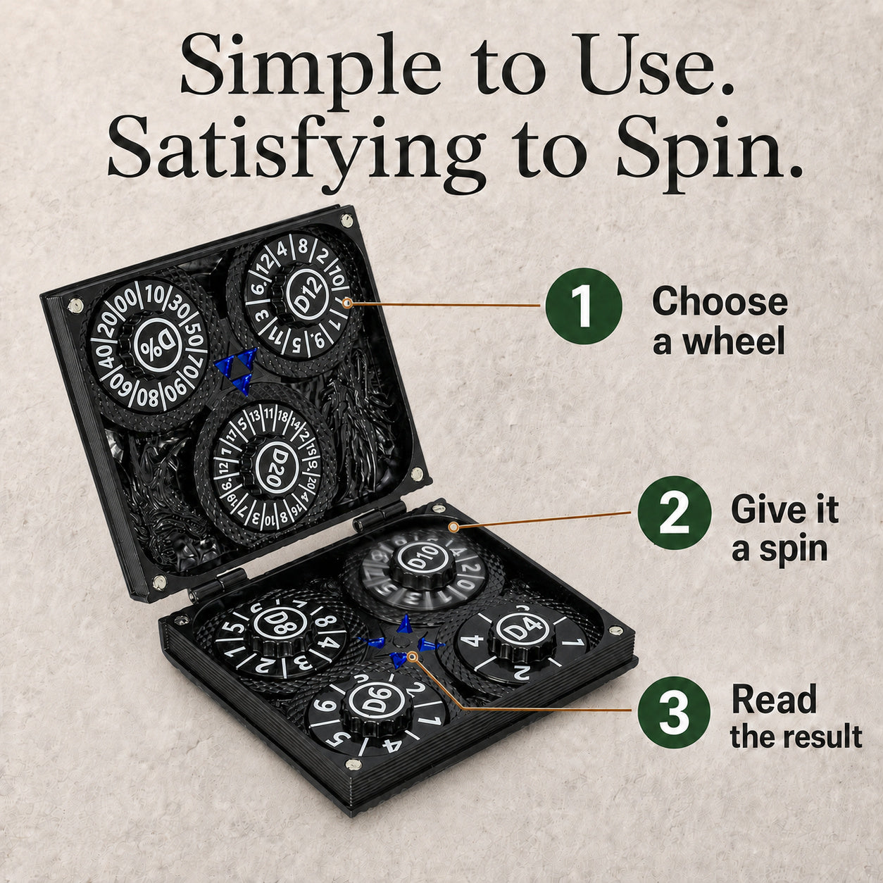 Masters Dice Codex #001 – Spellbook | 7-in-1 Pocket Spinner DND Dice Set