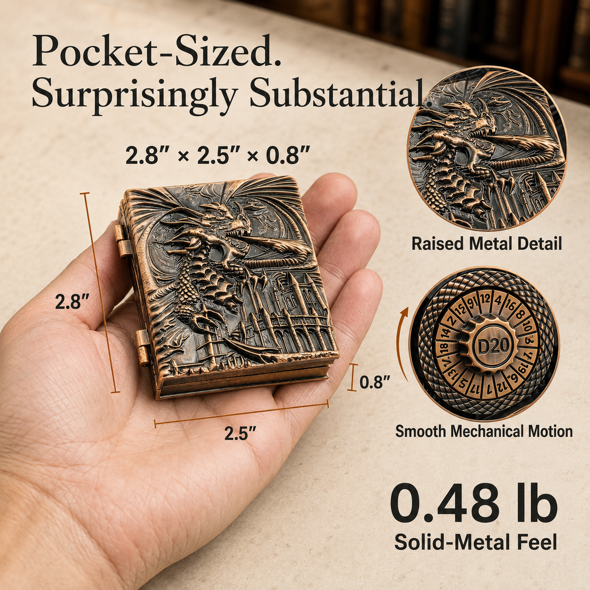 Codex Metal Dice Spinner – Pocket Fidget & Collectible Gift