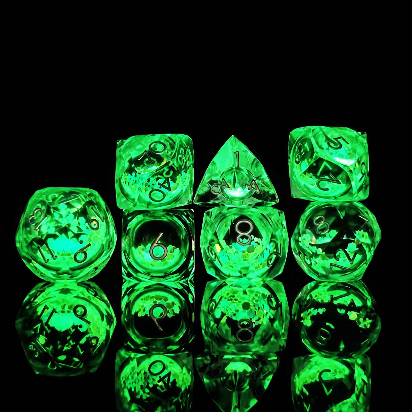 Glowpaw Prism Cat Liquid Core Resin Dnd D&D Dice Set - Glow Jade Green