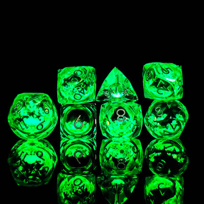 Glowpaw Prism Cat Liquid Core Resin Dnd D&D Dice Set - Glow Jade Green