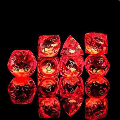 Prismatic Starfall Glitter Liquid Core Resin Dnd D&D Dice Set - Coral Red