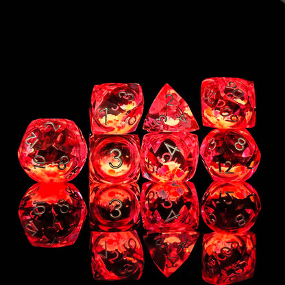 Prismatic Starfall Glitter Liquid Core Resin Dnd D&D Dice Set - Coral Red
