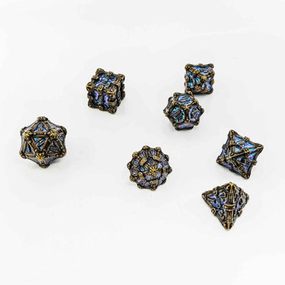 Skull Keep Gothic Relic Metal Dnd D&d Dice Set - Bronze Stardust Blue