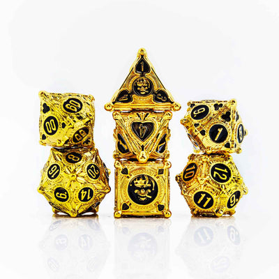 Gambler’s Sigil Playing Card Metal Dnd D&d Dice Set - Gold Black