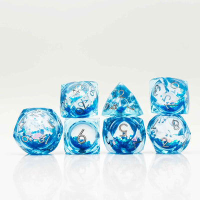 Prismatic Starfall Glitter Liquid Core Resin Dnd D&D Dice Set - Aqua Blue