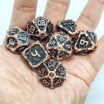 Clockwork Gear Core Metal Dnd D&d Dice Set - Antique Copper