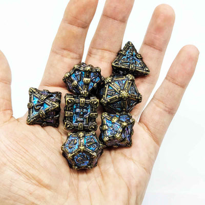 Skull Keep Gothic Relic Metal Dnd D&d Dice Set - Bronze Stardust Blue
