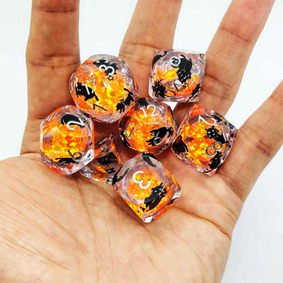 Glowpaw Prism Cat Liquid Core Resin Dnd D&D Dice Set - Amber Glow Yellow