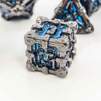Skull Keep Gothic Relic Metal Dnd D&d Dice Set - Black Nickel Blue