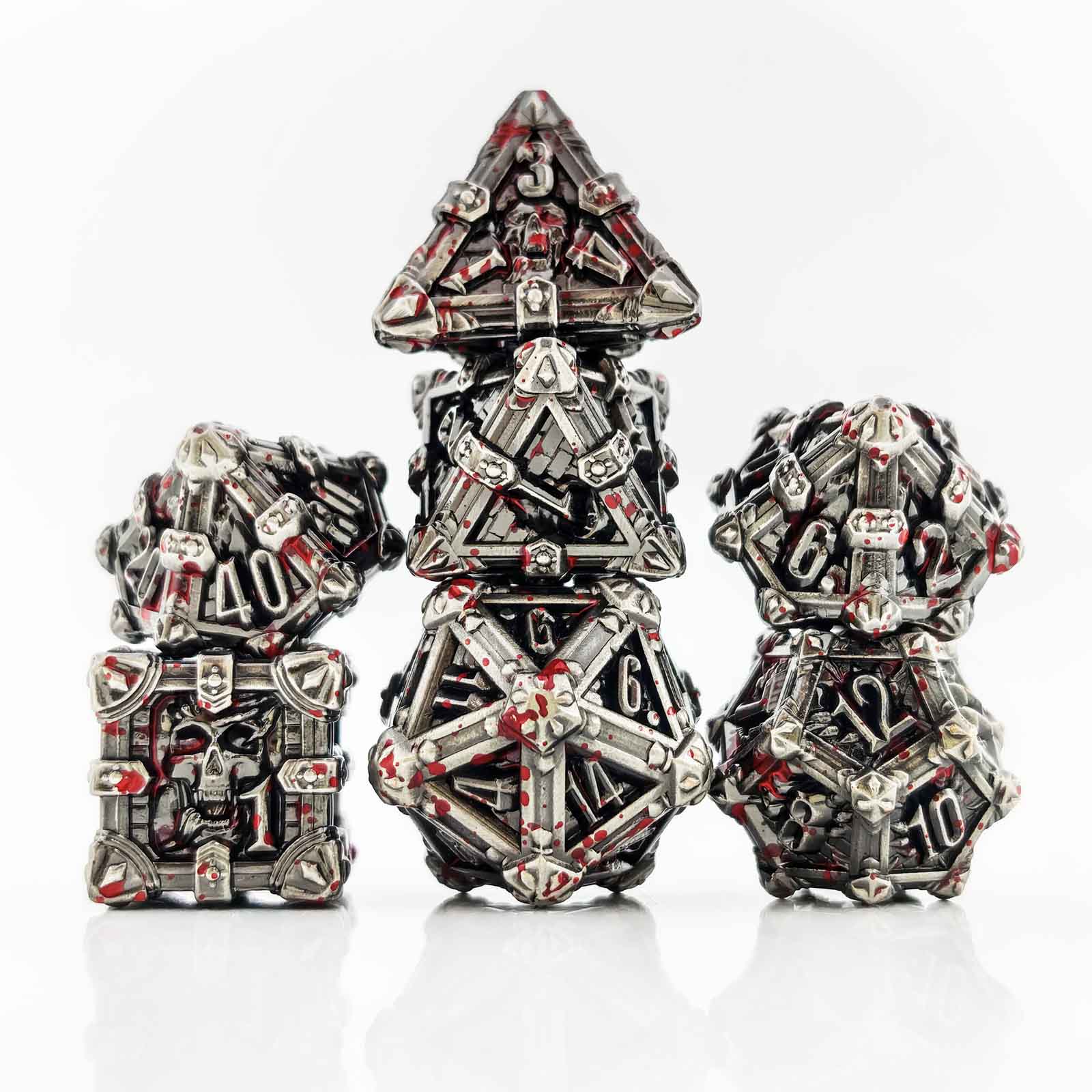 Skull Keep Gothic Relic Metal Dnd D&d Dice Set - Silver Blood