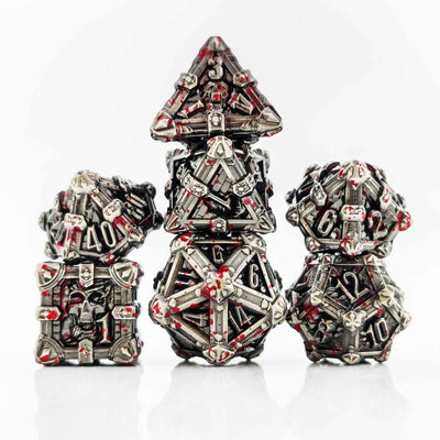 Skull Keep Gothic Relic Metal Dnd D&d Dice Set - Silver Blood