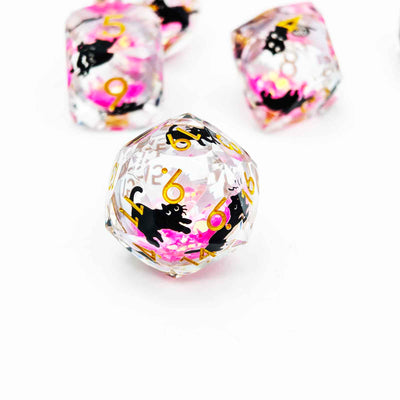 Glowpaw Prism Cat Liquid Core Resin Dnd D&D Dice Set - Blush Pink