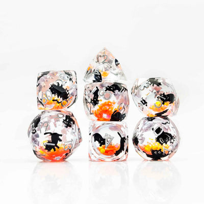 Glowpaw Prism Cat Liquid Core Resin Dnd D&D Dice Set - Amber Glow Yellow