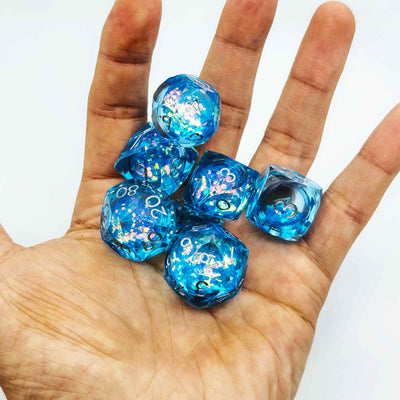 Prismatic Starfall Glitter Liquid Core Resin Dnd D&D Dice Set - Aqua Blue