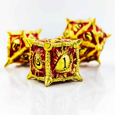 Dragon Eye Draconic Relic Metal Dnd D&d Dice Set - Gold Red