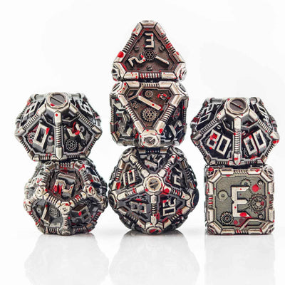 Clockwork Gear Core Metal Dnd D&d Dice Set - Silver Blood
