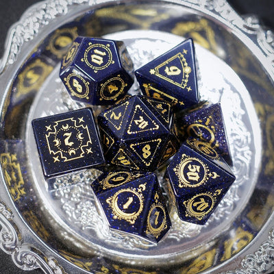 Bluestone Dice Night Sky Gem COC Dungeons & Dragons Dnd TRPG Warhammer Dice - Masters Dice