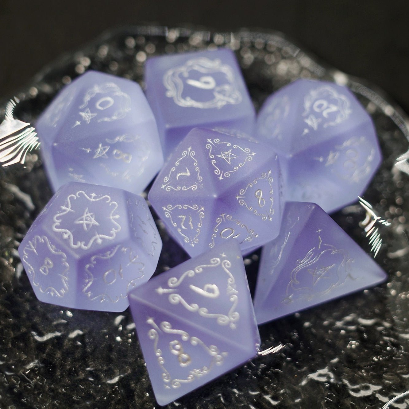 Frosted Purple Zircon Old Seal Gem Dice COC Dungeons & Dragons Dnd TRPG - Masters Dice