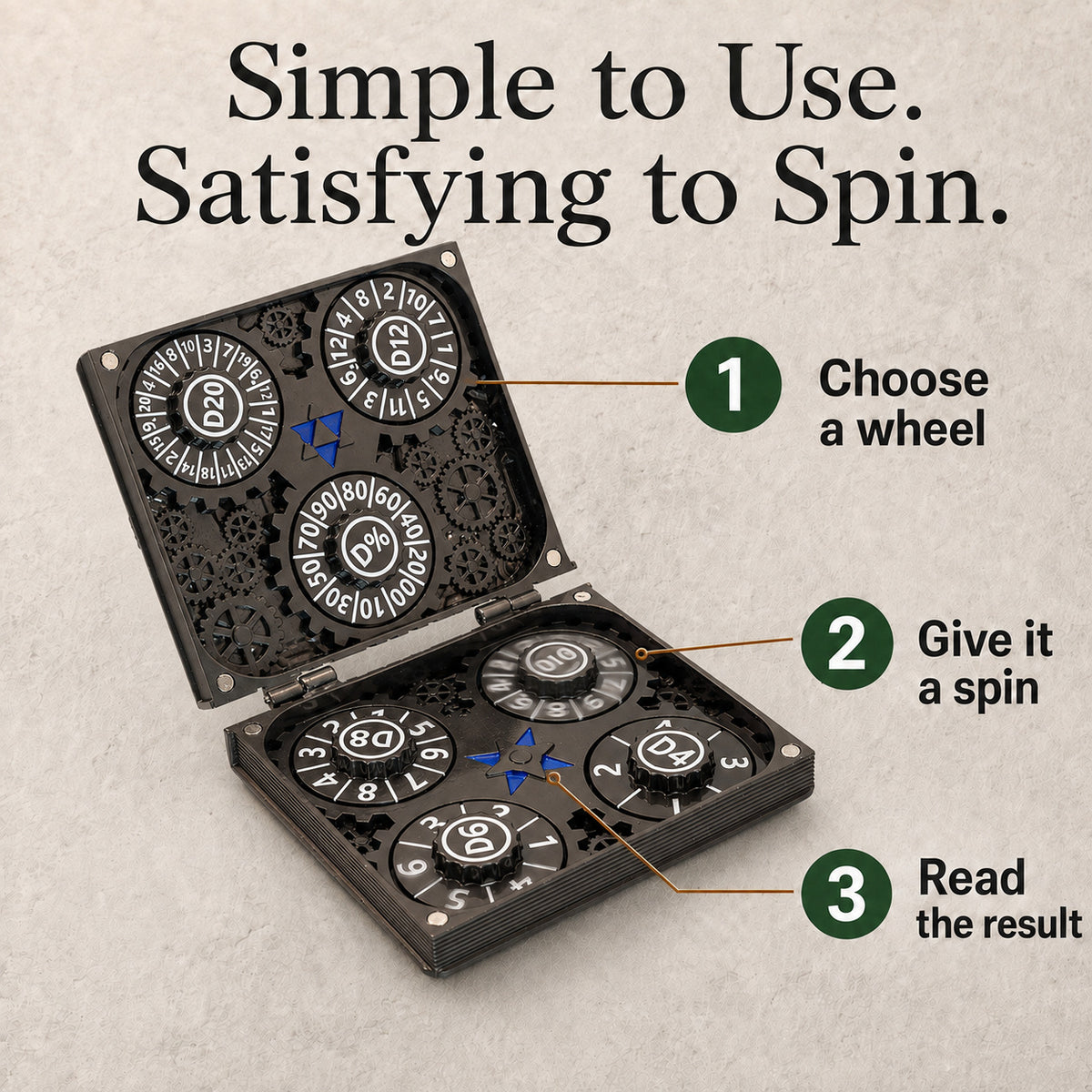 Masters Dice Codex #001 – Spellbook | 7-in-1 Pocket Spinner DND Dice Set