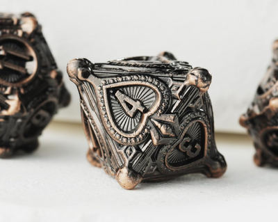 Gambler’s Sigil Playing Card Metal Dnd D&d Dice Set - Antique Copper