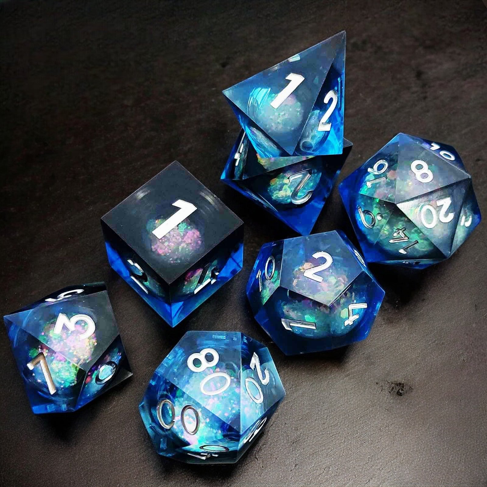 Black Blue Opal Star Liquid Core Resin Dnd D&d Dice Set - Masters Dice