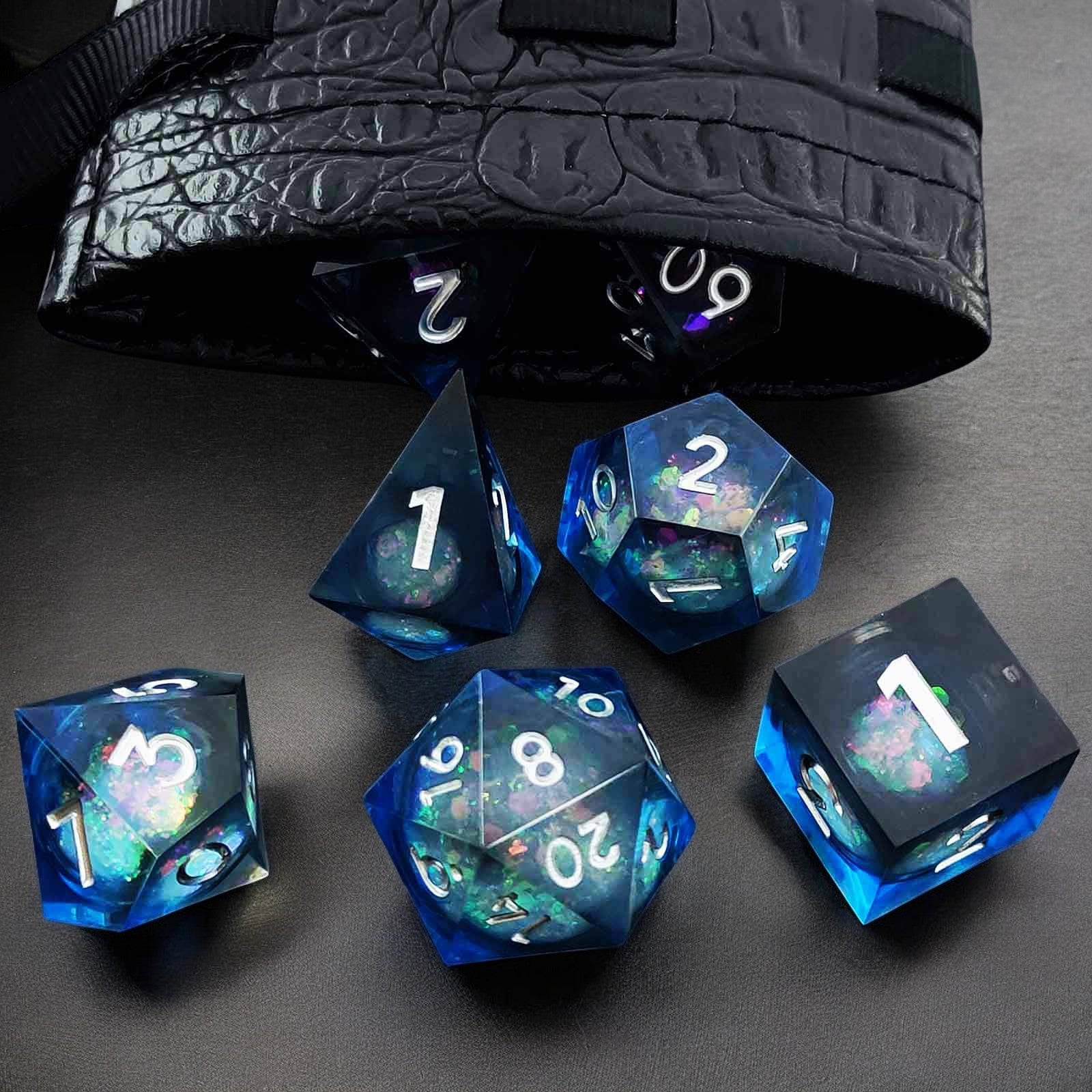 Black Blue Opal Star Liquid Core Resin Dnd D&d Dice Set - Masters Dice
